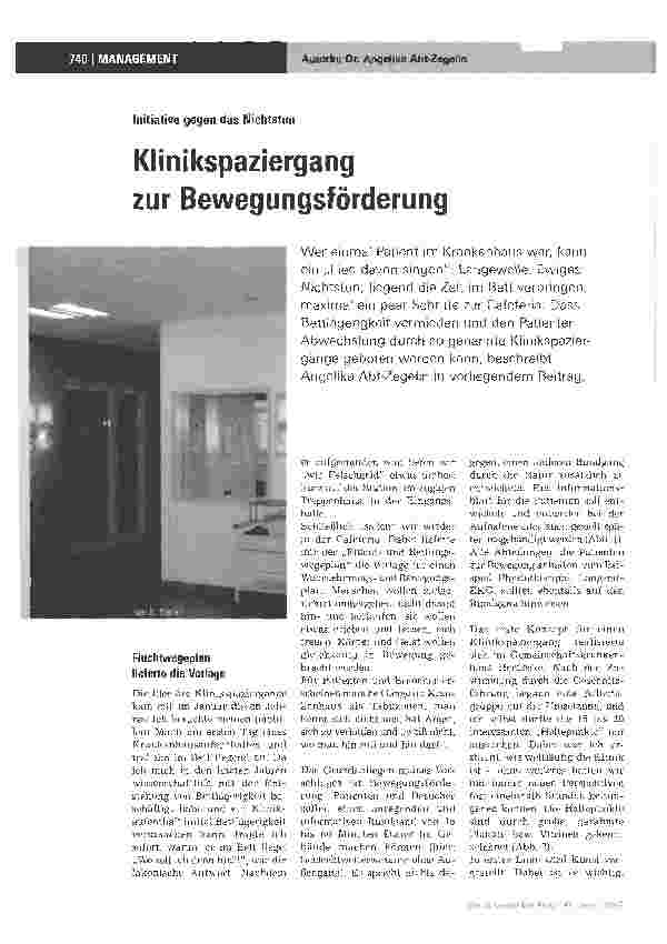 Vorschauseite 1: Klinikspaziergang zur Bewegungsförderung