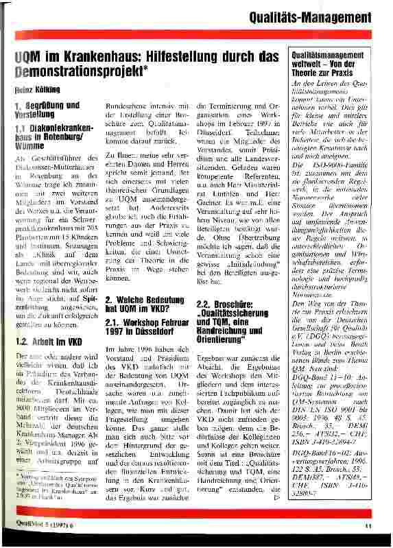 Vorschauseite 1: UQM im Krankenhaus: Hilfestellung durch das Demonstrationsprojekt