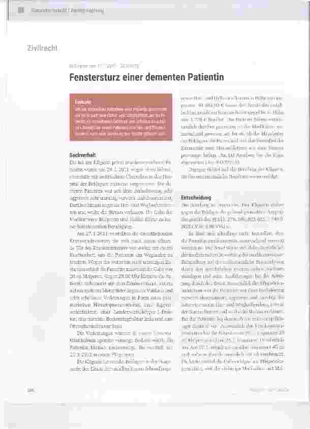 Vorschauseite 1: Fenstersturz einer dementen Patientin