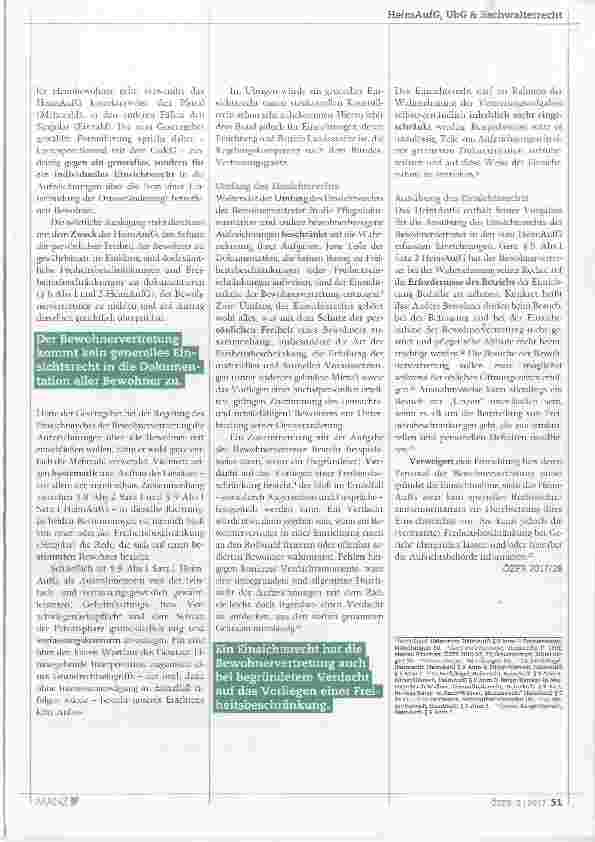 Vorschauseite 3: Zum Einsichtsrecht der Bewohnervertretung in die Pflegedokumentation gemäß HeimAufG