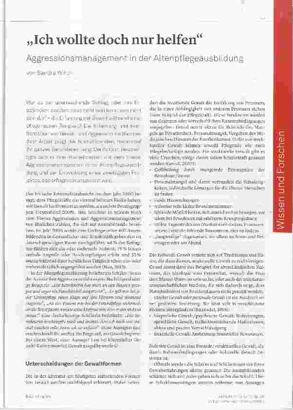 Vorschauseite 1: „Ich wollte doch nur helfen“ Aggressionsmanagement in der Altenpflegeausbildung