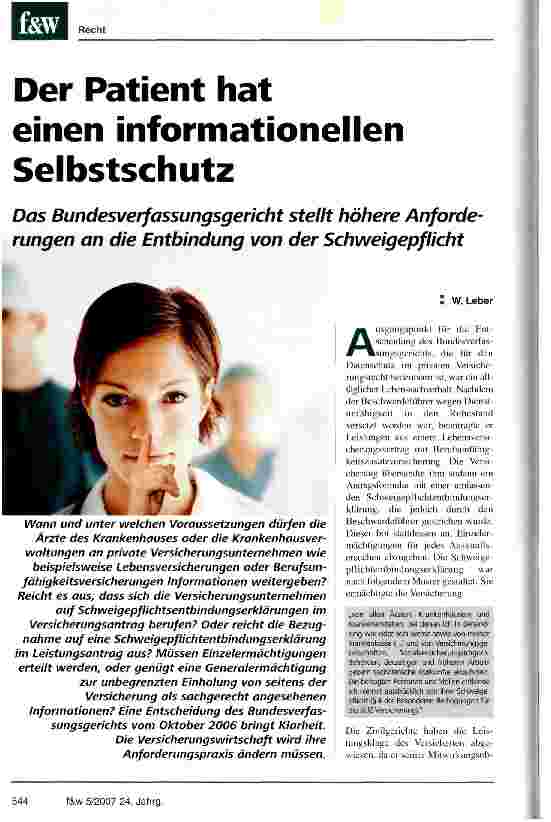 Vorschauseite 1: Der Patient hat einen informationellen Selbstschutz