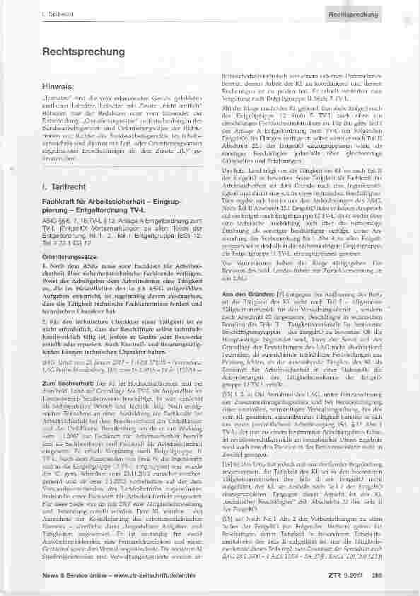 Vorschauseite 1: Fachkraft für Arbeitssicherheit - Eingruppierung - Entgeltordnung TV-L