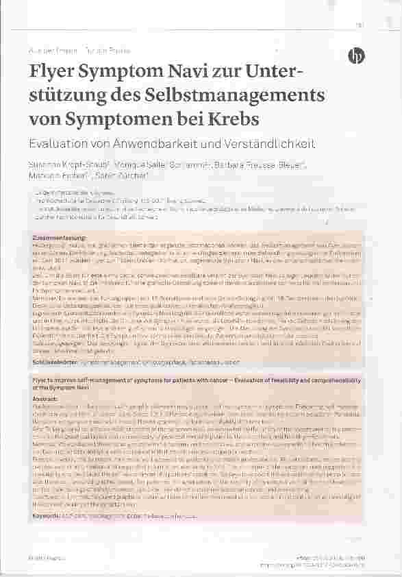 Vorschauseite 1: Flyer Symptom Navi zur Unterstützung des Selbstmanagements von Symptomen bei Krebs
