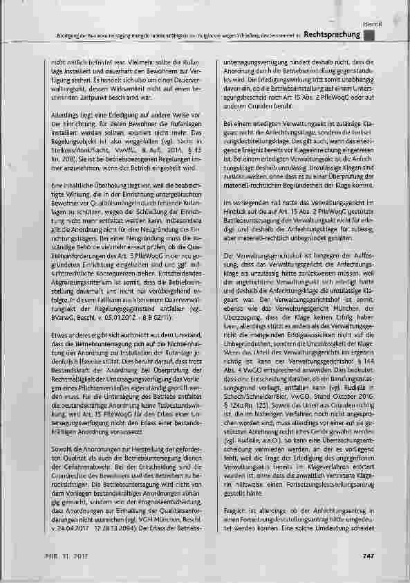 Vorschauseite 6: Erledigung der Betriebsuntersagung mangels Funktionsfähigkeit von Rufglocken wegen Schließung des Seniorenheims