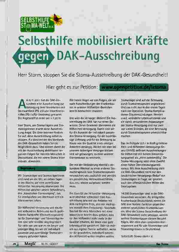 Vorschauseite 1: Selbsthilfe mobilisiert Kräfte gegen DAK-Ausschreibung