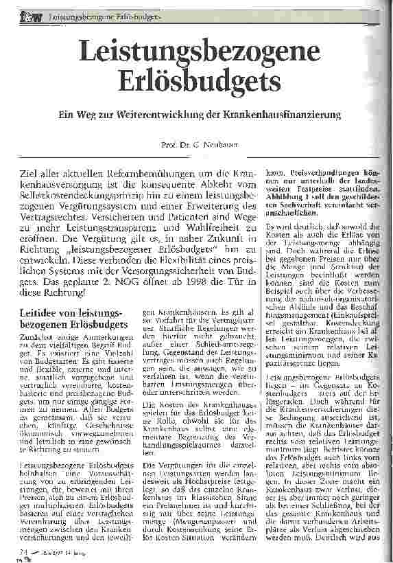 Vorschauseite 1: Leistungsbezogene Erlösbudgets Ein Weg zur Weiterentwicklung der Krankenhausfinanzierung