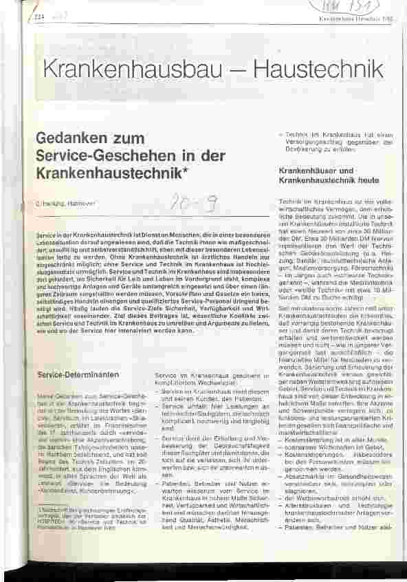 Vorschauseite 1: Gedanken zum Service-Geschehen in der Krankenhaustechnik