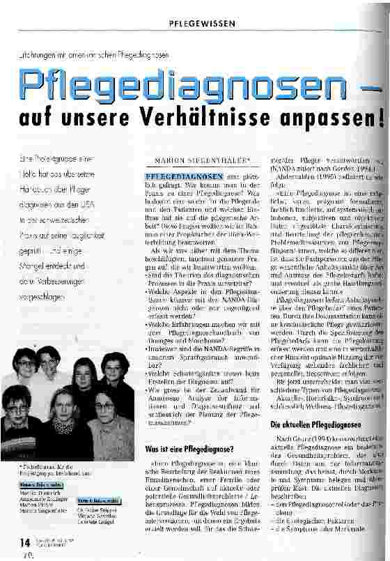 Vorschauseite 1: Pflegediagnosen - auf unsere Verhältnisse anpassen! Erfahrungen mit amerikanischen Pflegediagnosen