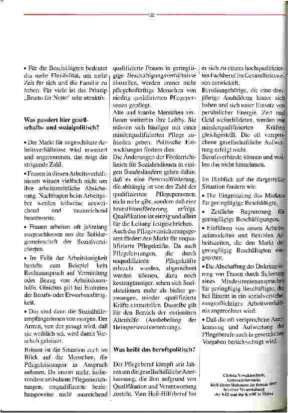 Vorschauseite 2: Agqualifizierung statt Aufwertung der Pflegeberufe Ungeschützte Beschäftigungsverhältnisse