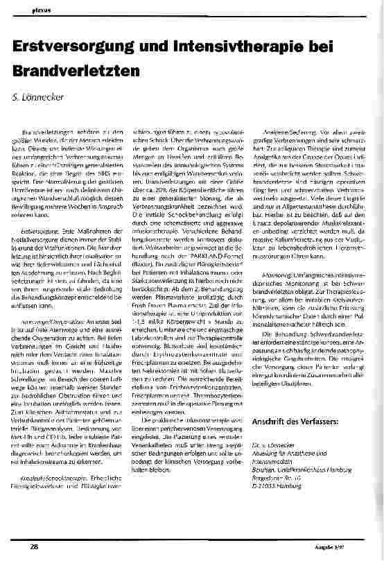Vorschauseite 1: Erstversorgung und Intensivtherapie bei Brandverletzten