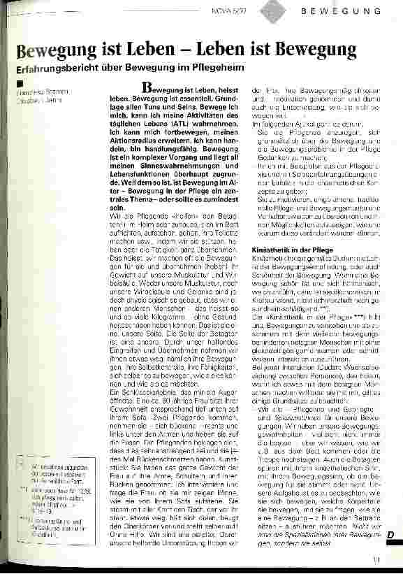 Vorschauseite 1: Bewegung ist Leben - Leben ist Bewegung Erfahrungsbericht über Bewegung im Pflegeheim