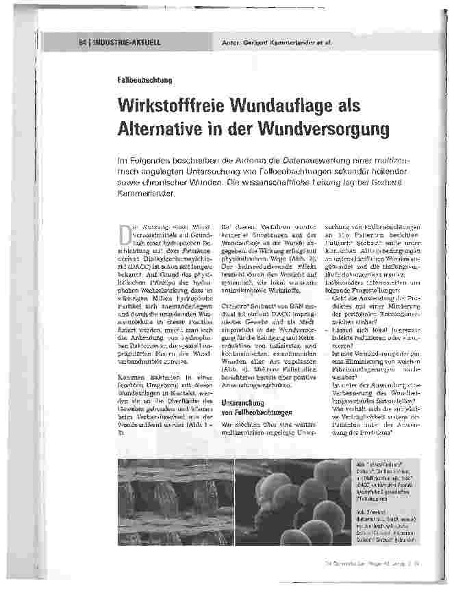 Vorschauseite 1: Wirkstofffreie Wundauflage als Alternative in der Wundversorgung
