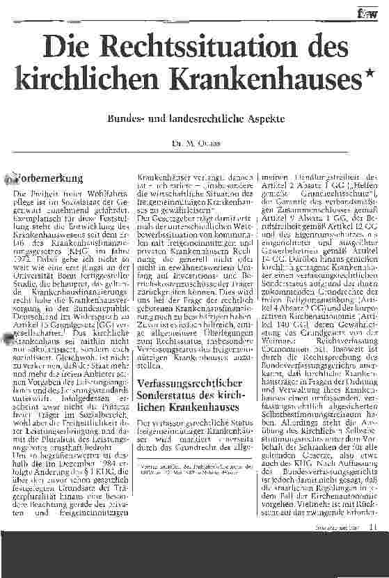 Vorschauseite 1: Die Rechtssituation des kirchlichen Krankenhauses