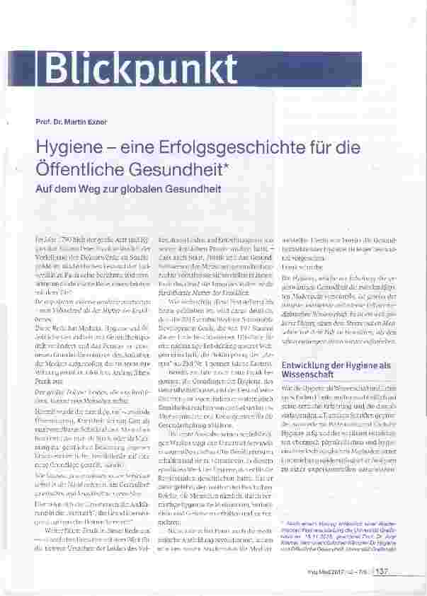 Vorschauseite 1: Hygiene eine Erfolgsgeschichte für die Öffentliche Gesundheit