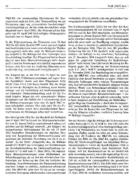 Vorschauseite 2: Zur Verordnungsfähigkeit von Dauermessungen des Blutzuckerwertes bei Diabetespatienten als Maßnahme der häuslichen Krankenpflege