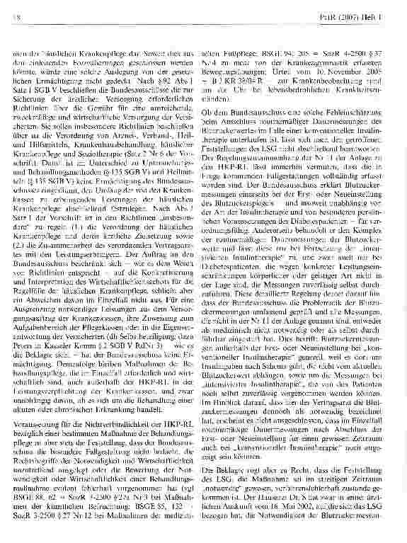 Vorschauseite 6: Zur Verordnungsfähigkeit von Dauermessungen des Blutzuckerwertes bei Diabetespatienten als Maßnahme der häuslichen Krankenpflege