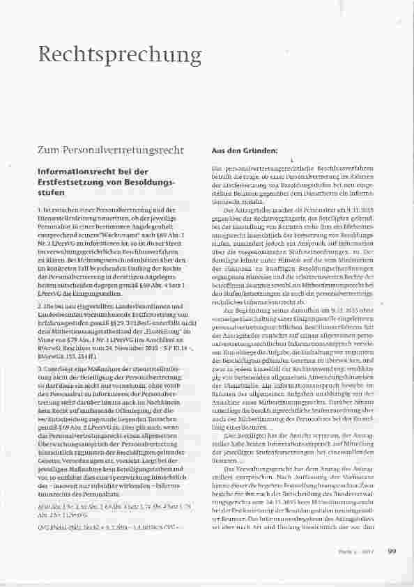 Vorschauseite 1: Informationsrecht bei der Erstfestsetzung von Besoldungsstufen