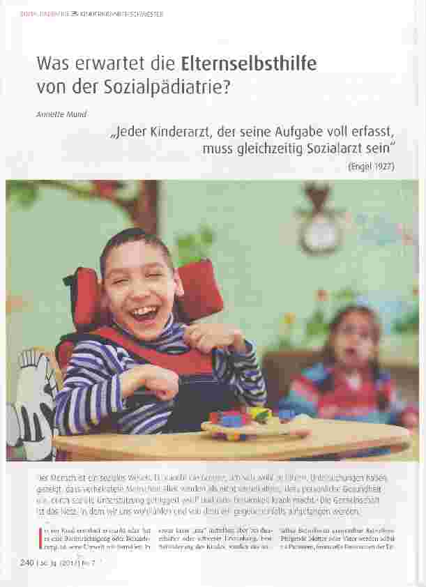 Vorschauseite 1: Was erwartet die Elternselbsthilfe von der Sozialpädiatrie?