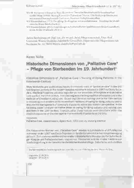 Vorschauseite 1: Historische Dimensionen von „Palliative Care Pfiege von Sterbenden im 19. Jahrhundert
