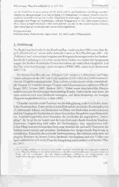 Vorschauseite 2: Historische Dimensionen von „Palliative Care Pfiege von Sterbenden im 19. Jahrhundert