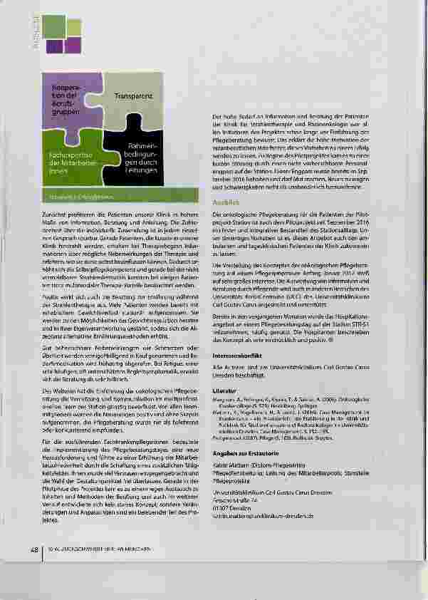 Vorschauseite 4: Pflegefachberatung in der Onkologie