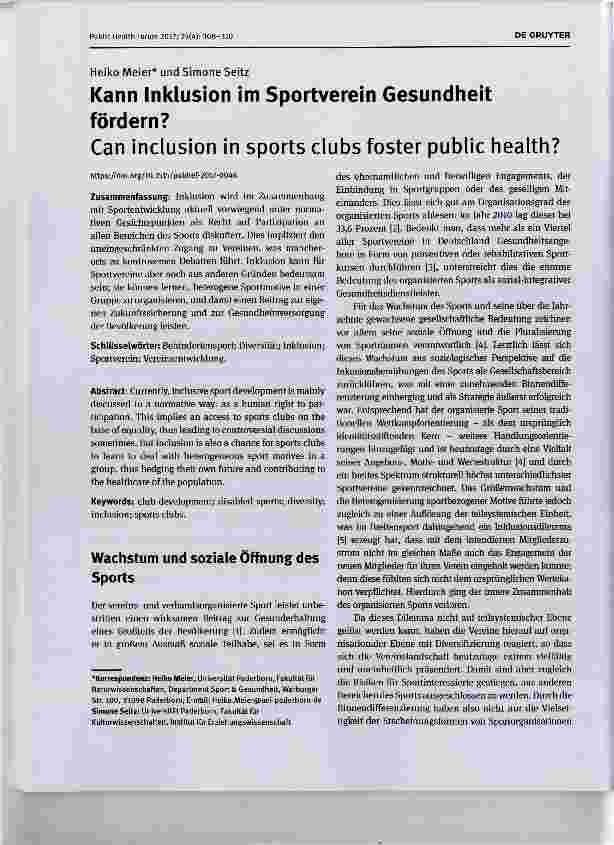 Vorschauseite 1: Kann Inklusion im Sportverein Gesundheit fördern?