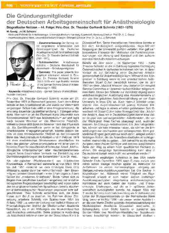 Vorschauseite 1: Die Gründungsmitglieder der Deutschen Arbeitsgemeinschaft für Anästhesiologie