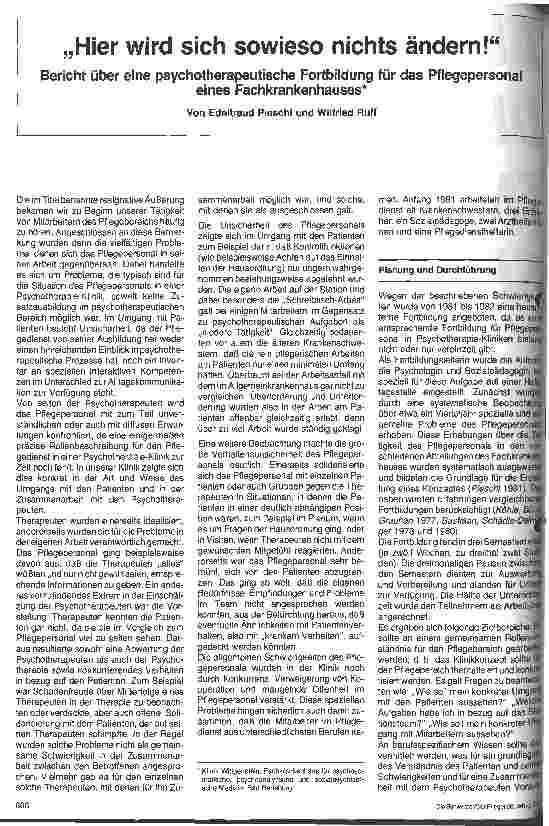 Vorschauseite 1: Hier wird sich sowieso nichts ändern; Bericht über eine psychotherapeutische Fortbildung für das Pflegepersonal einer Fachklinik