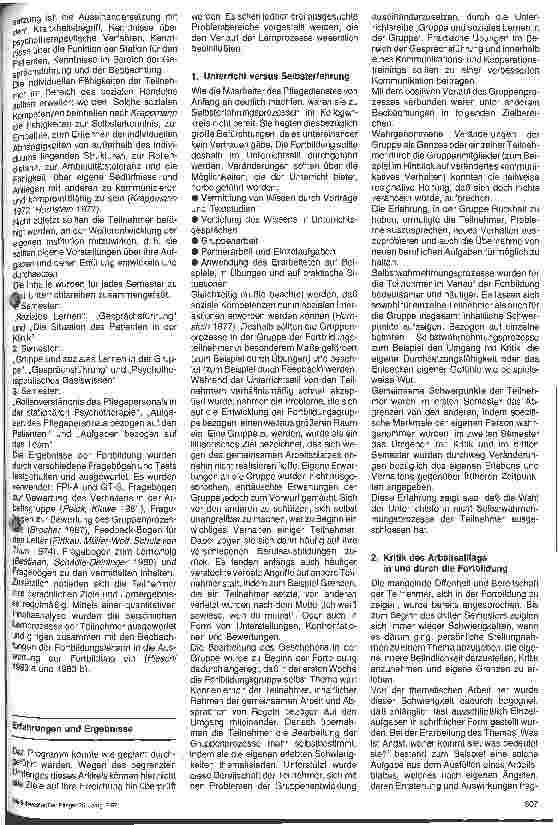 Vorschauseite 2: Hier wird sich sowieso nichts ändern; Bericht über eine psychotherapeutische Fortbildung für das Pflegepersonal einer Fachklinik
