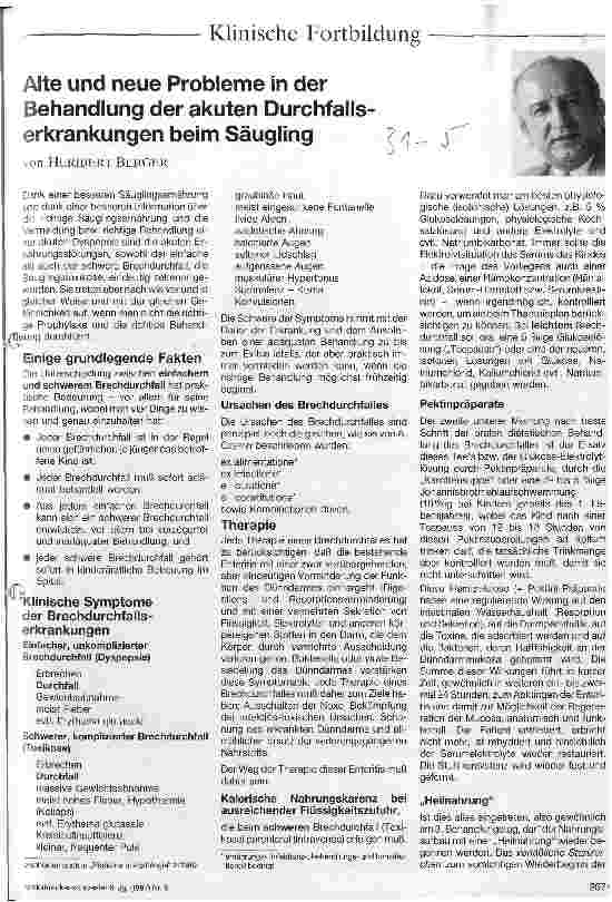 Vorschauseite 1: Alte und neue Probleme in der Behandlung der akuten Durchfallserkrankungen beim Säugling