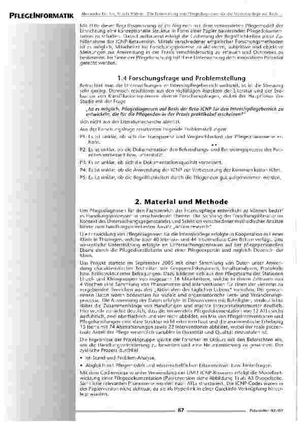 Vorschauseite 3: Die Entwicklung von Pflegediagnosen für die Intensivpflege auf Basis der ICNP Beta Version
