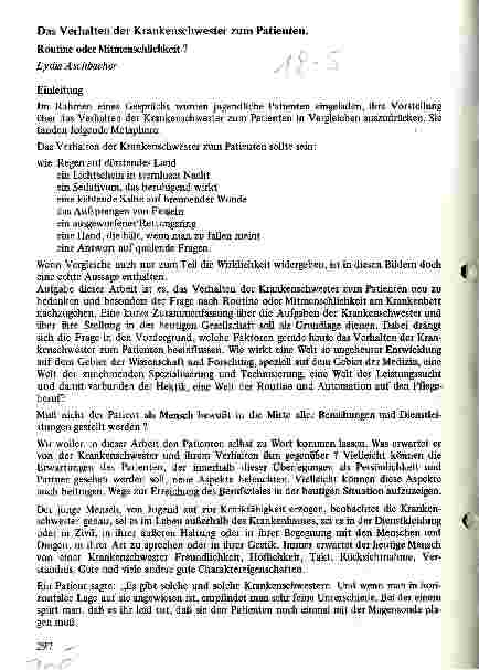Vorschauseite 1: Das Verhalten der Krankenschwester zum Patienten Routine oder Mitmenschlichkeit?