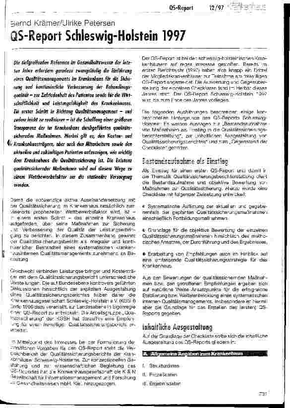 Vorschauseite 1: QS-Report Schleswig-Holstein 1997