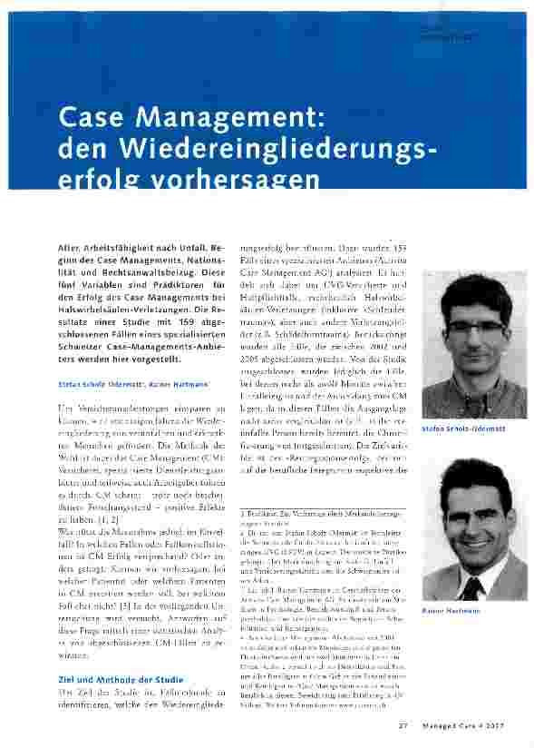 Vorschauseite 1: Case Management: den Wiedereingliederungserfolg vorhersagen