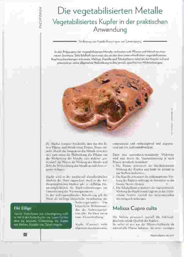 Vorschauseite 1: Die vegetabilisierten Metalle Vegetabilisiertes Kupfer in der praktischenAnwendung
