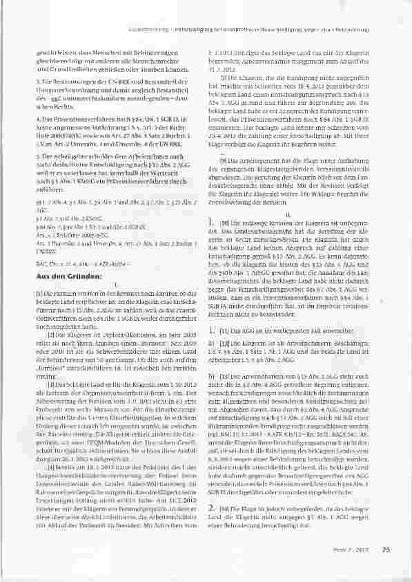 Vorschauseite 2: Entschädigung bei unmittelbarer Benachteiligung wegen einer Behinderung
