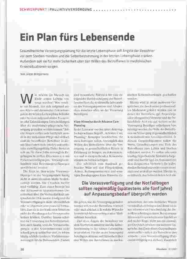 Vorschauseite 1: Ein Plan fürs Lebensende