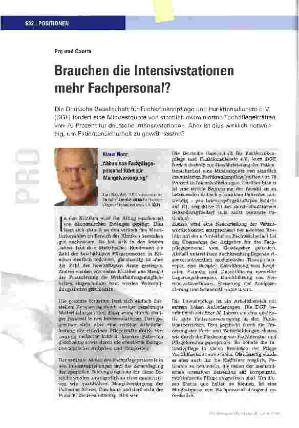 Vorschauseite 1: Brauchen die Intensivstationen mehr Fachpersonal?