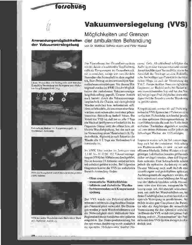 Vorschauseite 1: Vakuumversiegelung (VVS) Möglichkeiten und Grenzen der ambulanten Behandlung