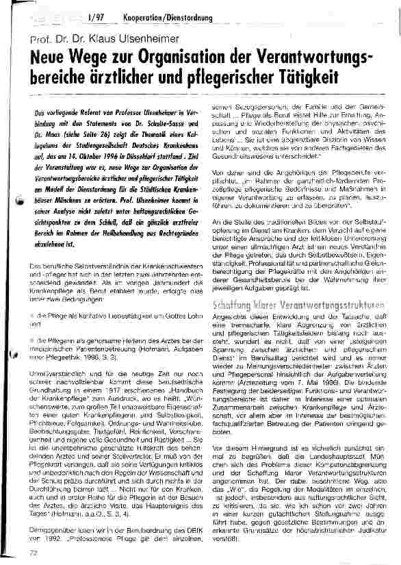 Vorschauseite 1: Neue Wege zur Organisation der Verantwortungsbereiche ärztlicher und pflegerischer Tätigkeit
