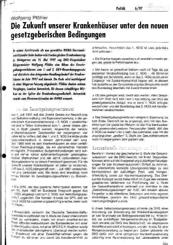 Vorschauseite 1: Die Zukunft unserer Krankenhäuser unter den neuen gesetzgeberischen Bedingungen