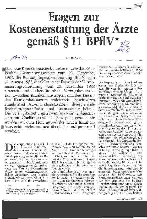 Vorschauseite 1: Fragen zur Kostenerstattung der Ärzte gemäß 11 BPFLV
