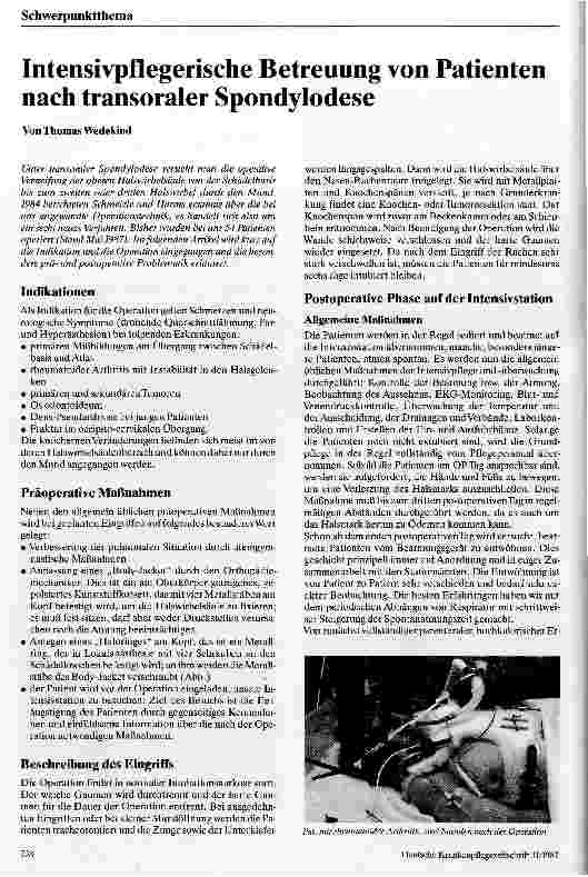 Vorschauseite 1: Intensivpflegerische Betreuung von Patienten nach transoraler Spondylodese