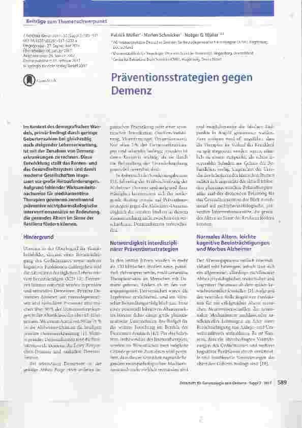 Vorschauseite 1: Präventionsstrategien gegen Demenz