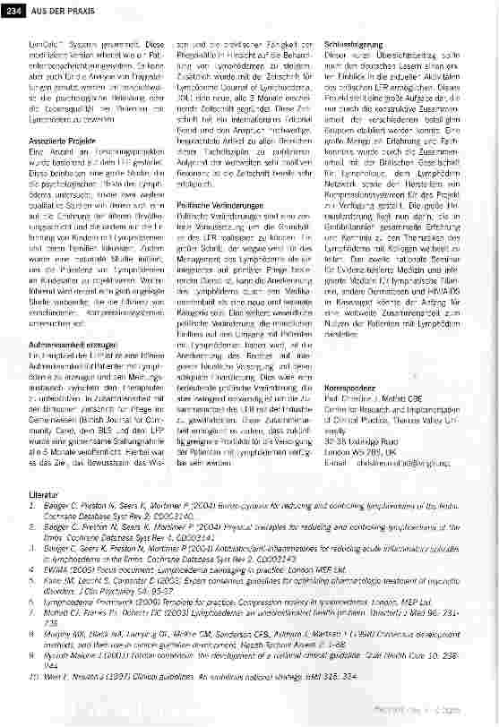 Vorschauseite 3: Das Lymphödem Framework Projekt in Großbritannien