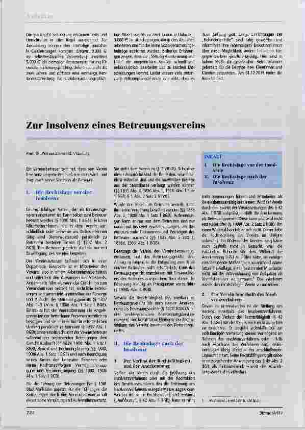 Vorschauseite 1: Zur Insolvenz eines Betreuungsvereins