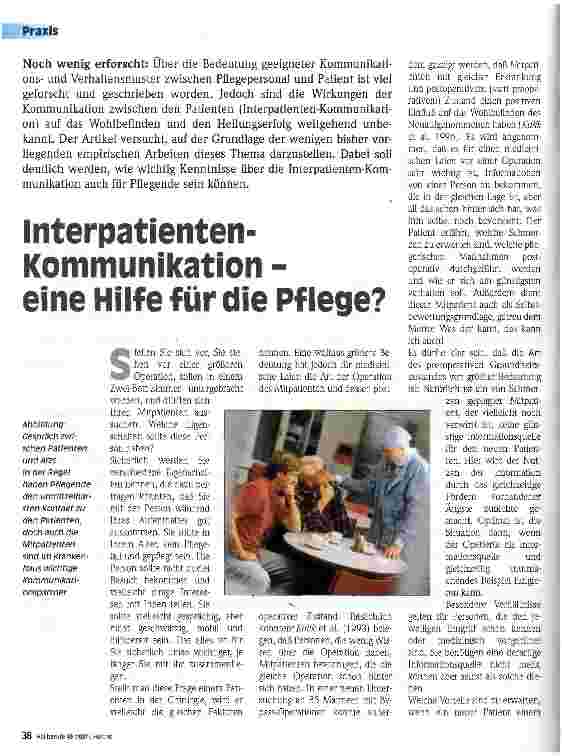 Vorschauseite 1: Interpatienten-Kommunikation - eine Hilfe für die Pflege?