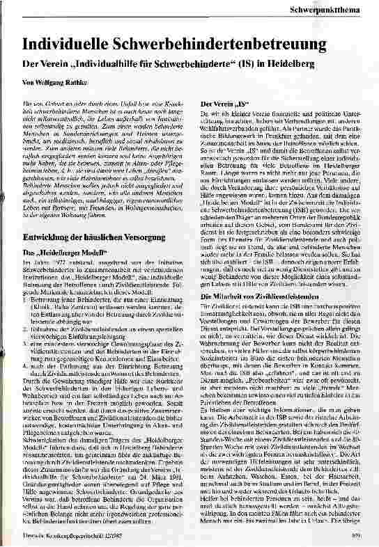 Vorschauseite 1: Individuelle Schwerbehinderteneingliederung Der Verein Individualhilfe für Schwerbehinderte (IS) Heidelberg