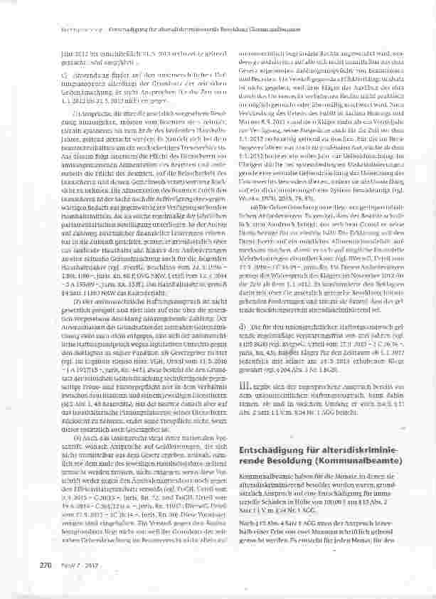 Vorschauseite 4: Zum Beamtenrecht Umfang einer Entschädigung für aitersdiskriminierende Besoldung(Landesund Bundesbeamte)